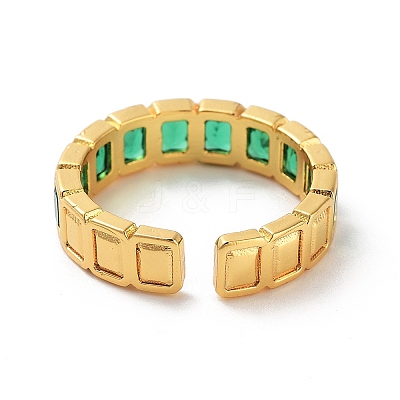 Rectangle Brass Micro Pave Cubic Zirconia Open Cuff Ring for Women RJEW-Z044-04G-04-1