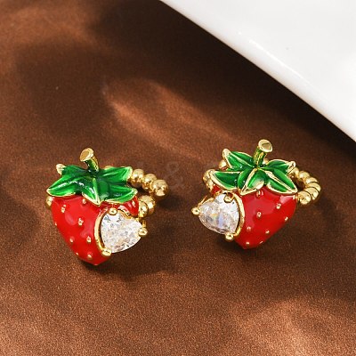 Strawberry Brass Micro Pave Clear Cubic Zirconia Cuff Earrings EJEW-F895-20G-1