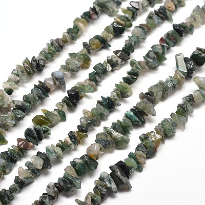 Natural Moss Agate Chip Bead Strands X-G-M205-45-1