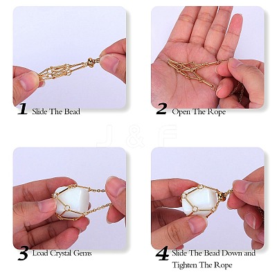 2Pcs 2 Style Brass Braided Macrame Pouch Empty Stone Holder Necklace NJEW-SZ0001-66G-1