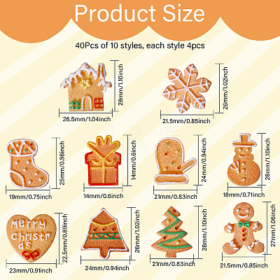 40Pcs 10 Styles Christmas Theme Opaque Resin Imitation Biscuit Decoden Cabochons RESI-CA0001-75-1