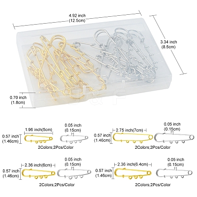 16Pcs 8 Style Stainless Steel Safety Pins Brooch Findings STAS-YW0001-37-1