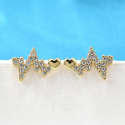 Heartbeat Brass Micro Pave Clear Cubic Zirconia Stud Earrings EJEW-G433-06G-1