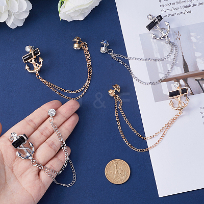 4Pcs 2 Color Jet Rhinestone Anchor Hanging Chain Brooches JEWB-GF0001-38-1