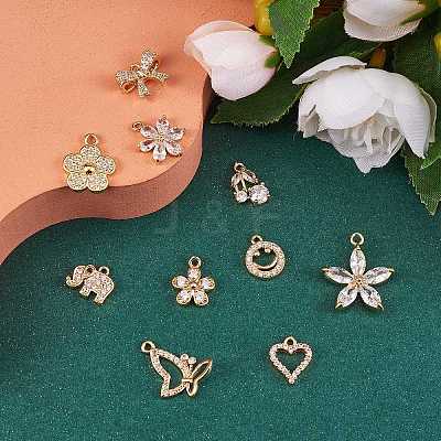 10Pcs 10 Style Rack Plating Brass Cubic Zirconia Charms ZIRC-SZ0002-25-1