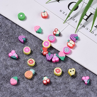 100Pcs Handmade Polymer Clay Fruit Theme Beads CLAY-YW0001-10-1