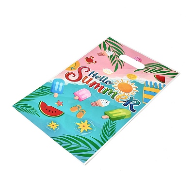 50Pcs 4 Styles Hawaiian Vacation Printed Plastic Gift Storage Tote Bags PL-CBAAD12-06-1