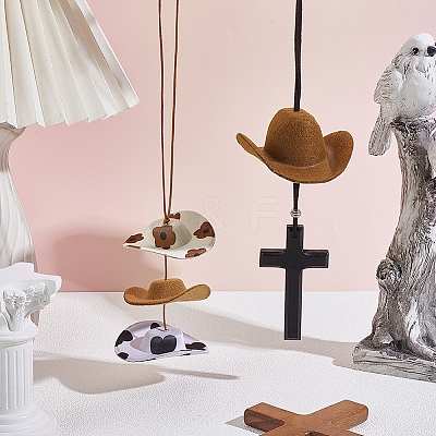 2Pcs 2 Styles Cloth & EVA Cowboy Hat with Cross Birch Wooden Pendant Decorations HJEW-ME00120-1