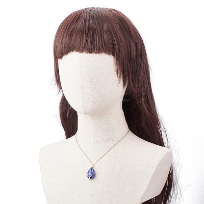 Natural Gemstone Teardrop with Tree Pendant Necklaces NJEW-JN03869-1
