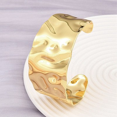 Simple 304 Stainless Steel Cuff Bangles for Women BJEW-P363-10G-1
