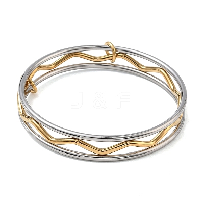Two Tone 304 Stainless Steel Interwoven Wave Bangles BJEW-F540-02GP-1