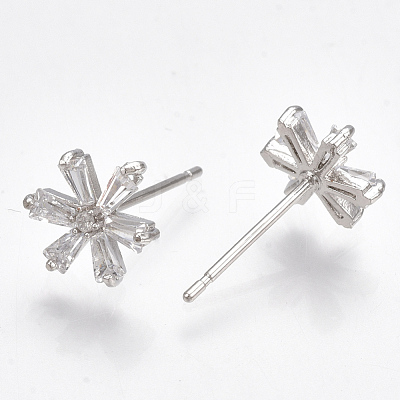 Brass Cubic Zirconia Stud Earrings KK-S348-364P-1