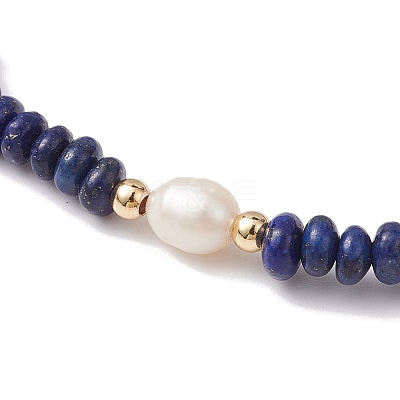 Natural Lapis Lazuli Rondelle & Pearl Beaded Stretch Bracelets BJEW-JB09918-07-1