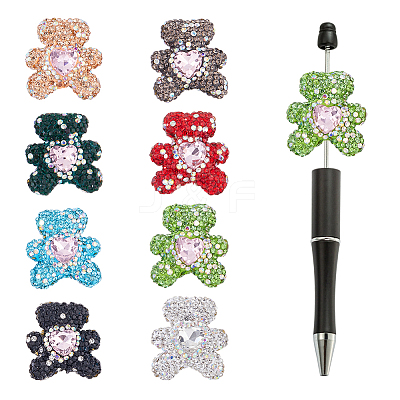 8Pcs 8 Styles Rhinestone Clay Pave Beads RB-HS0001-01-1