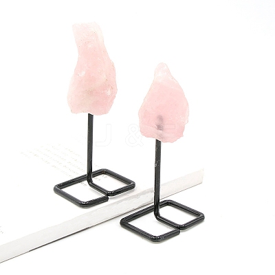 Rough Natural Rose Quartz Raw Rock Ornament with Metal Stand PW-WG11724-04-1