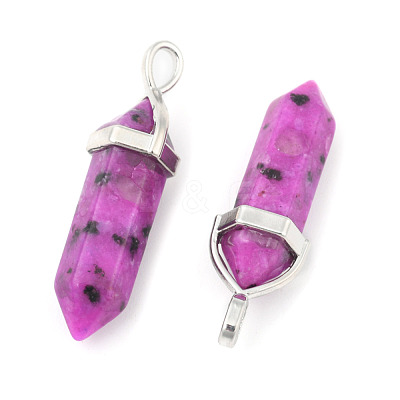 Natural Sesame Jasper/Kiwi Jasper Double Terminated Pointed Pendants G-F295-04I-1
