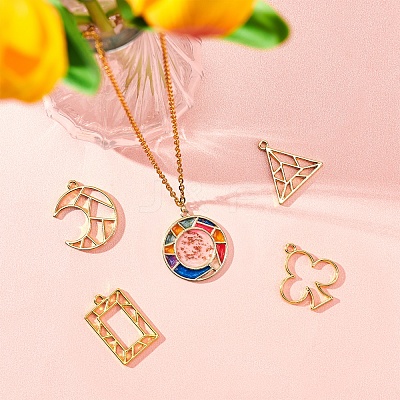 24Pcs 6 Styles Zinc Alloy Open Back Bezel Pendants PALLOY-SC0003-55G-1