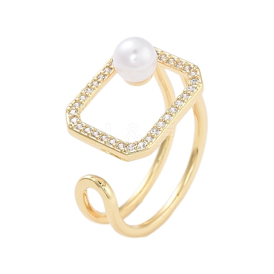 Rack Plating Rectangle Brass Micro Pave Cubic Zirconia Open Cuff Rings for Women RJEW-B064-01G-1