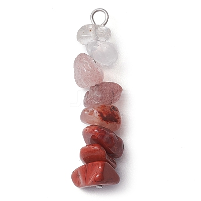 Gradient Color Natural Quartz Crystal & Natural Rhodonite & Natural Red Jasper & Natural Strawberry Quartz Chip Beaded Pendants PALLOY-JF02790-06-1