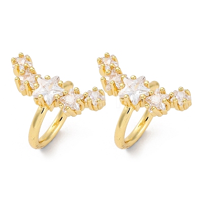 Rack Plating Star Brass Micro Pave Clear Cubic Zirconia Cuff Earrings EJEW-H147-16G-1