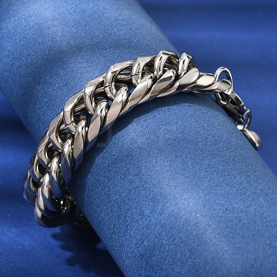 201 Stainless Steel Cuban Link Chains Bracelets for Women Men STAS-T077-21P-02-1