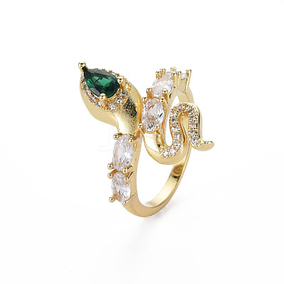 Green Cubic Zirconia Snake Wrap Cuff Ring RJEW-N035-074-NF-1