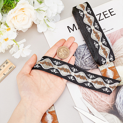 7M Polyester Jacquard Flower Ribbon OCOR-WH0088-86-1