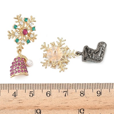 Christmas Alloy Rhinestone Dangle Stud Earrings EJEW-F399-01G-1