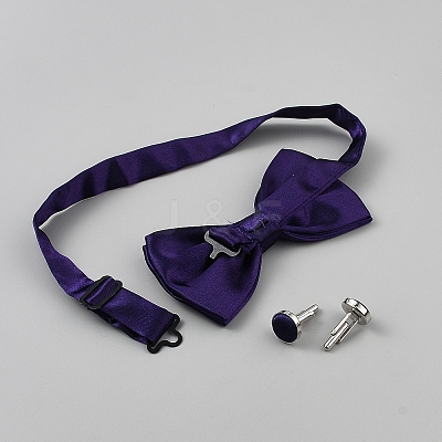 Polyester Pocket Towel Accessories & Bowknot Ties & Iron Cuffinks Sets AJEW-WH20007-78C-1