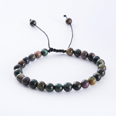 Natural Tiger Eye Round Bead Adjustable Braided Bracelets UO3136-24-1