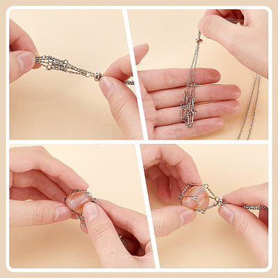 3Pcs 304 Stainless Steel Bar Link Chains Macrame Pouch Empty Stone Holder for Pendant Necklaces Making NJEW-AB00028-1