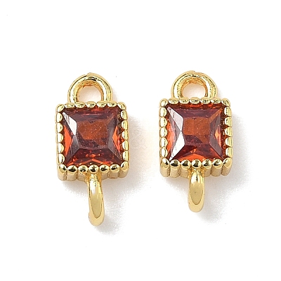 Brass Pave Cubic Zirconia Square Connector Charms KK-P348-12G-06-1