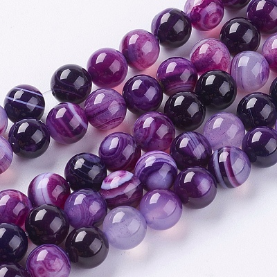 Round Dyed Natural Striped Agate/Banded Agate Beads Strands G-G582-8mm-05-1