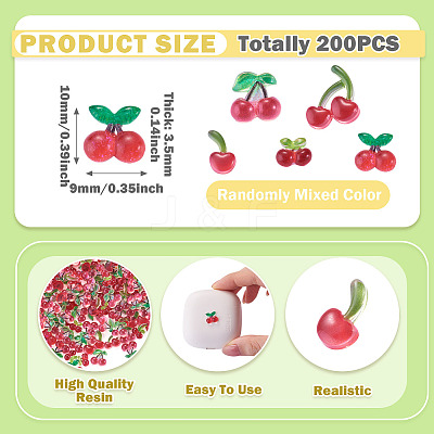 200Pcs Resin Cherry Cabochons RESI-TA0005-49-1