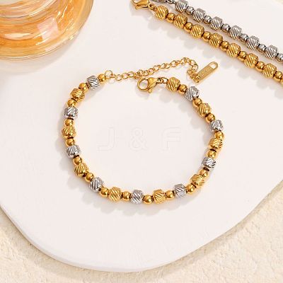 Two-tone 304 Stainless Steel Beaded Bracelets for Women WG0A43A-02-1