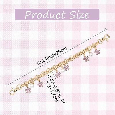 Alloy Enamel Flower with ABS Plastic Pearl Round Bead Charm Iron Chain Bag Decorative Chains HJEW-FS00054-03-1