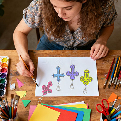 36Pcs 12 Styles Unfinished Wood Cross Keychain DIY-GL0006-34-1