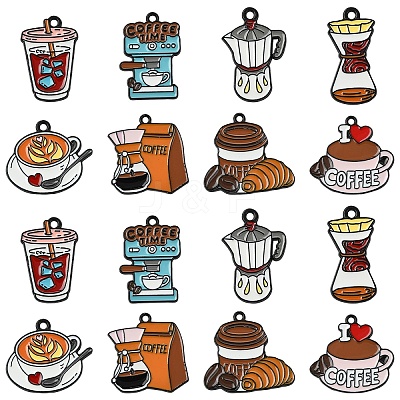 16Pcs 8 Styles Coffee Theme Alloy Enamel Pendants ENAM-YW0008-55-1