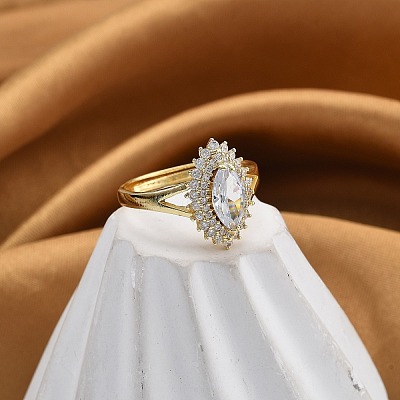 Adjustale Rack Plating Brass Micro Pave Clear Cubic Zirconia Finger Rings for Women RJEW-M028-53G-1