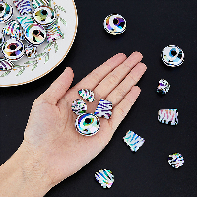 40Pcs 4 Style UV Plating Opaque Acrylic Beads SACR-DC0001-07-1
