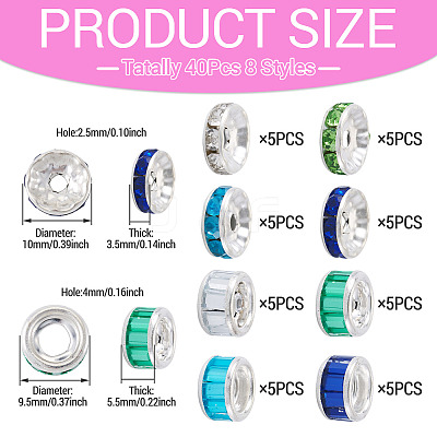 40Pcs 8 Styles Alloy Glass & Iron Rhinestone Spacer Beads FIND-TA0008-70B-1