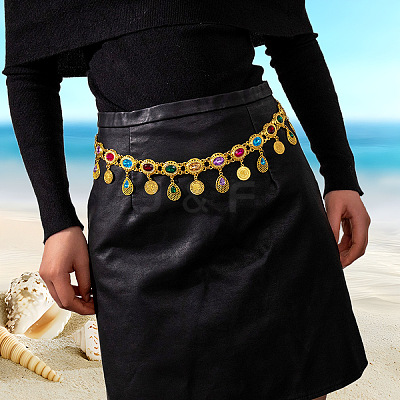 Ethnic Style Alloy with Acrylic Colorful Oval Link Chain Teardrop Tassel Waist Belly Chains for Women FS-WGB9AE6-01-1