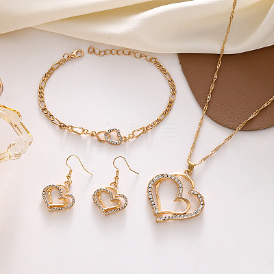 Heart Alloy Crystal Rhinestone Pendant Necklace & Dangle Earring & Link Bracelet Sets FS-WGED074-01-1