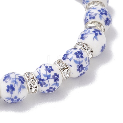 Flower Printed Porcelain Ceramic Beads Stretch Bracelets for Women BJEW-JB12375-01-1