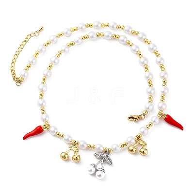 Brass Micro Pave Clear Cubic Zirconia Beaded Necklaces NJEW-Z059-06GP-1