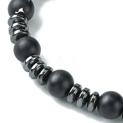Black Glass & Non-magnetic Synthetic Hematite Round Braided Bead Bracelet BJEW-TA00440-1