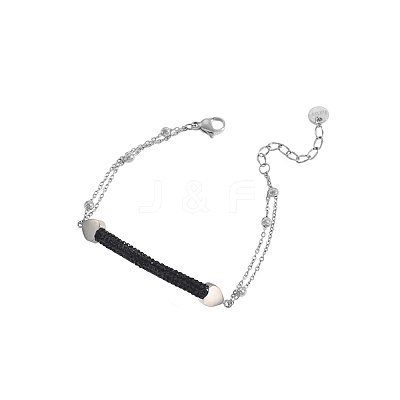 Heart Bar 304 Stainless Steel & Rhinestone Link Bracelets BJEW-A167-01P-01-1