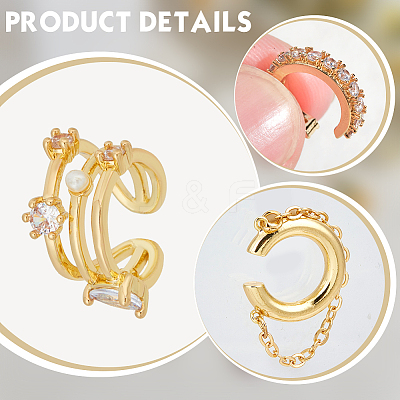 4Pcs Triple C-Shaped Alloy Micro Pave Clear Cubic Zirconia Cuff Earrings EJEW-WR0001-011-1