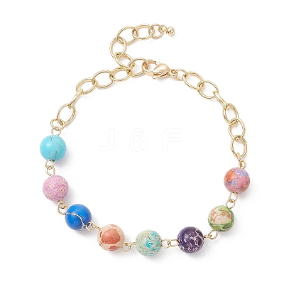 Natural Imperial Jasper Beads Link Bracelets BJEW-JB12161-1