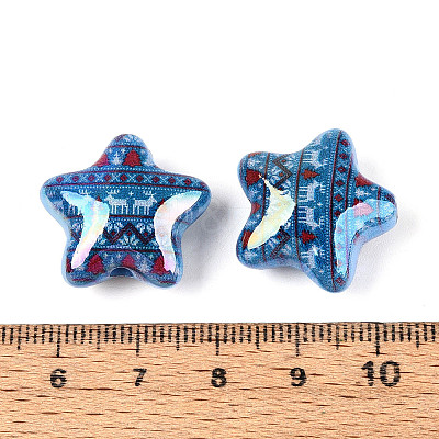 Christmas UV Plating Printed Opaque Acrylic Beads MACR-N018-06D-1